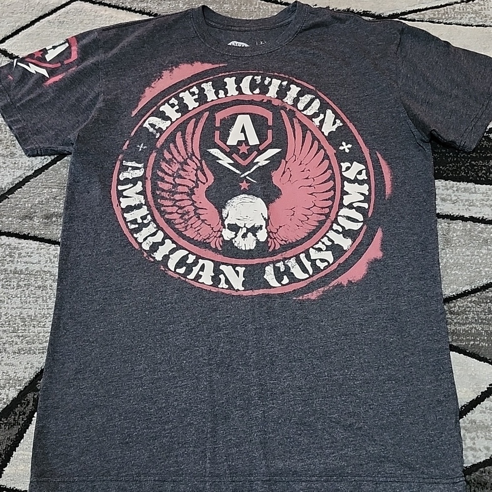 AFFLICTION AMERICAN CUSTOMS SKULL & WING GRAPHIC CREWNECK TEE-SHIRT XL - Picture 2 of 10
